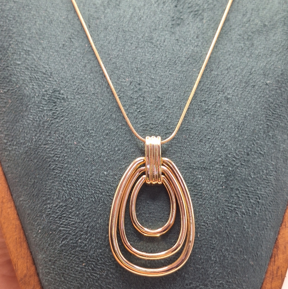Emberly 36” Gold Tone Teardrop Pendant Necklace | Layered Open Design | NWT